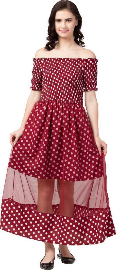 Whitewhale Women Fit and Flare Maroon Dress