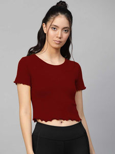 Whitewhale Casual Regular Sleeves Solid Women Maroon Top