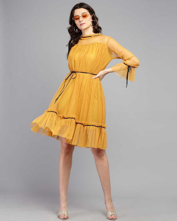 Whitewhale Women Fit and Flare Yellow Dress