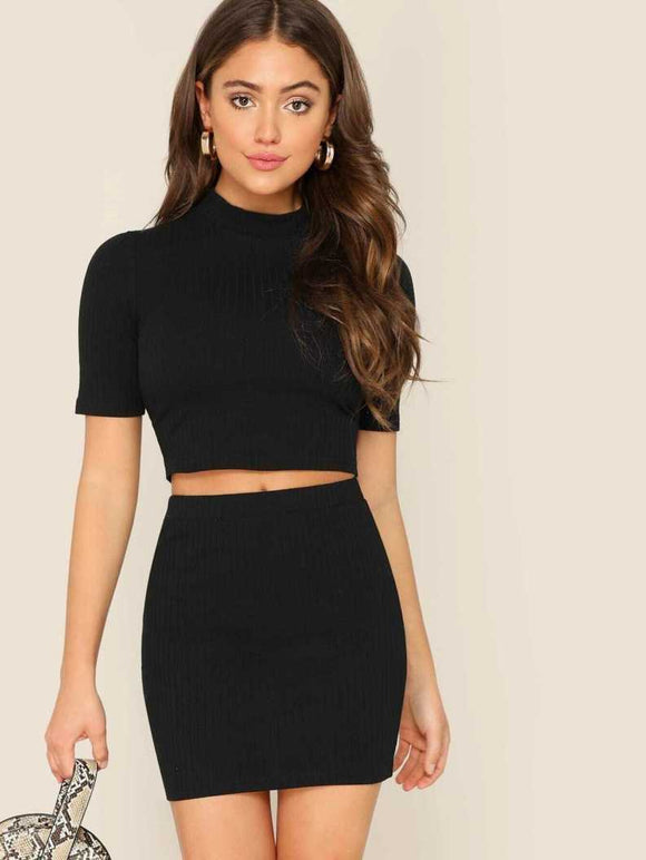 Whitewhale Women Two Piece Black Dress