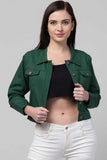 Whitewhale Full Sleeve Solid Women Denim Bottle Green Jacket