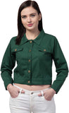 Whitewhale Full Sleeve Solid Women Denim Bottle Green Jacket