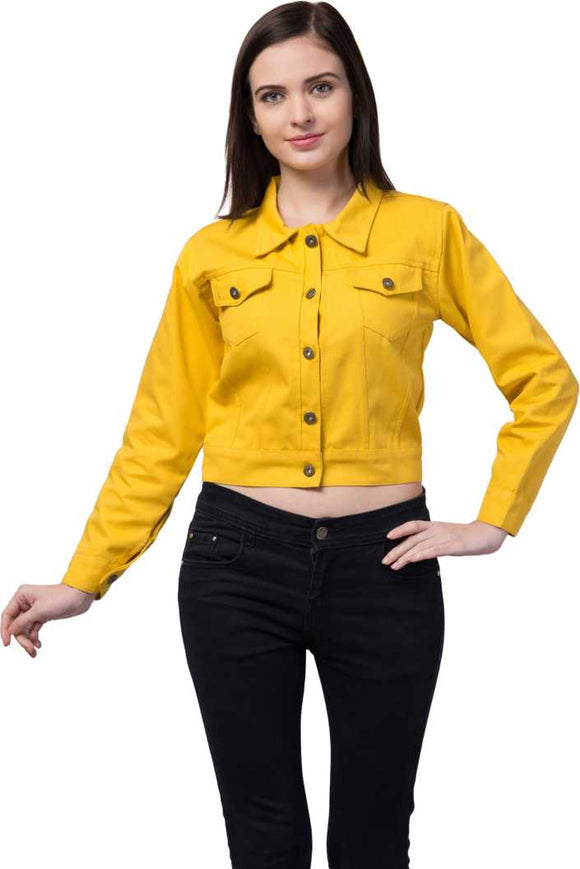 Whitewhale Full Sleeve Solid Women Denim Mustard Jacket