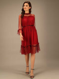 Whitewhale Women Fit and Flare Maroon Dress