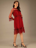 Whitewhale Women Fit and Flare Maroon Dress