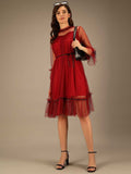 Whitewhale Women Fit and Flare Maroon Dress