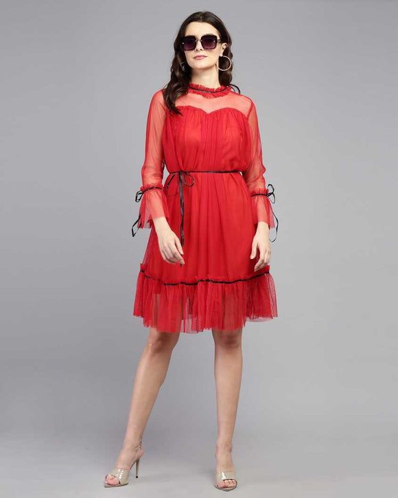 Whitewhale Women Fit and Flare Red Dress