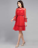 Whitewhale Women Fit and Flare Red Dress