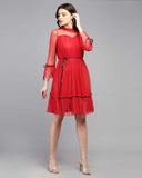 Whitewhale Women Fit and Flare Red Dress