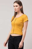 Whitewhale Casual Regular Sleeves Solid Women Yellow Top