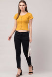 Whitewhale Casual Regular Sleeves Solid Women Yellow Top