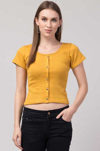 Whitewhale Casual Regular Sleeves Solid Women Yellow Top