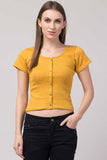 Whitewhale Casual Regular Sleeves Solid Women Yellow Top