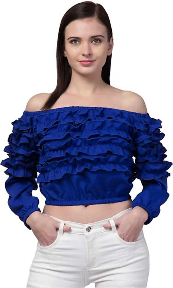 Whitewhale Casual Regular Sleeves Solid Women Royal Blue Top