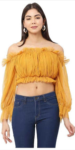 Whitewhale Casual Regular Sleeves Solid Women Yellow Top