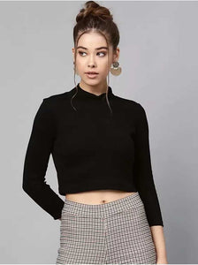 Whitewhale Casual Regular Sleeves Solid Women Black Top