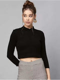 Whitewhale Casual Regular Sleeves Solid Women Black Top