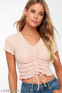 Whitewhale Casual Regular Sleeves Solid Women Pink Top